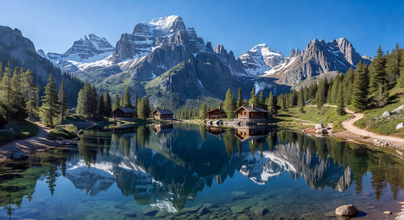 Crystal alpine lake with dramatic mountain backdrop