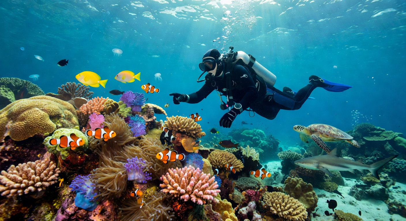 Vibrant coral reef underwater diving
